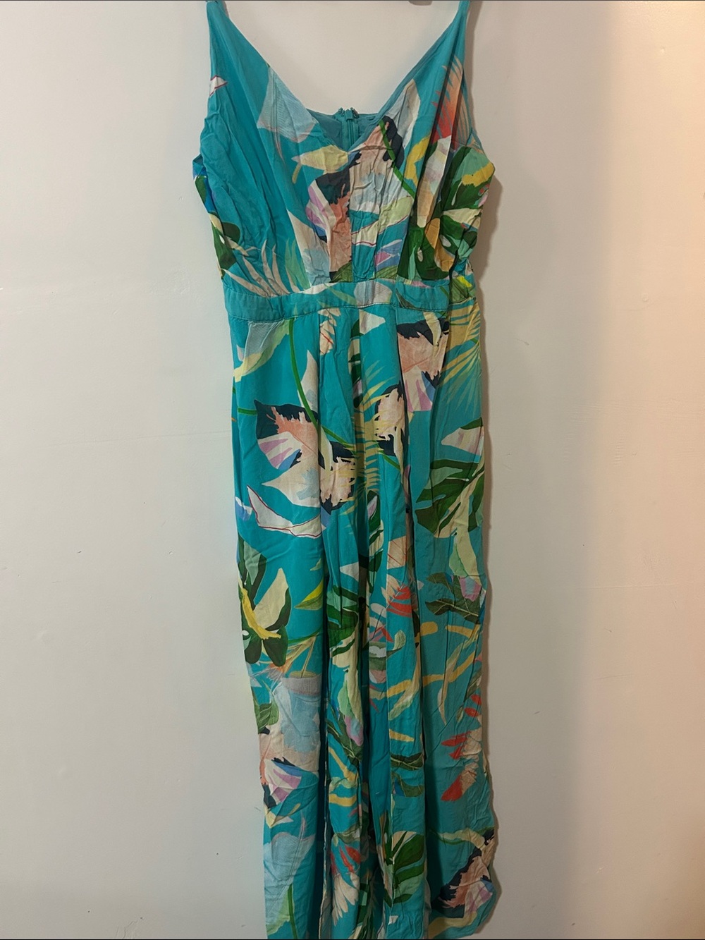 Boston Proper Teal Tropical Print Jumpsuit